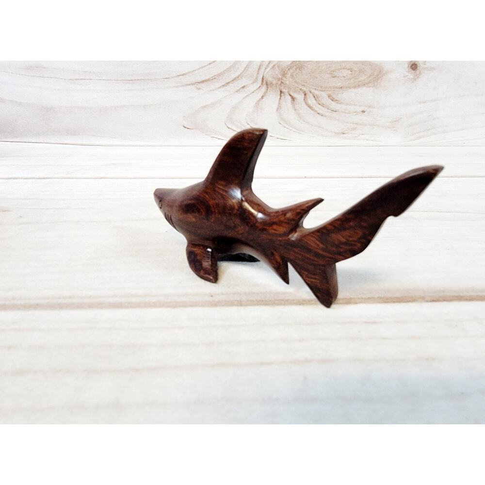 Vintage Hand Carved Mahogany Wood Shark 4.25" - Picture 2 of 10